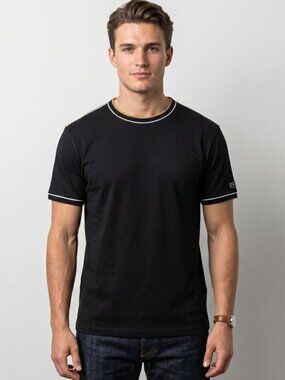 NWT | Kenneth Cole Black Performance Tee | White Contrast Piping | Size XL